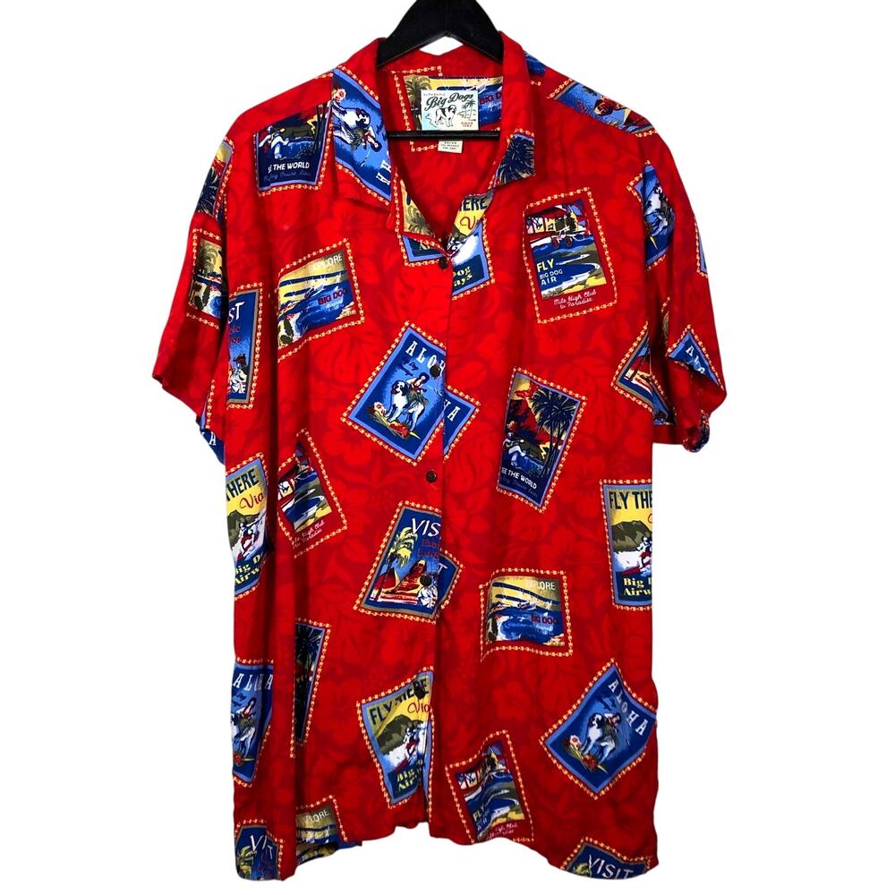Big Dogs Red Hawaiian Shirt Short Sleeve 22/24 Planes Travel Travel Short Sleeve